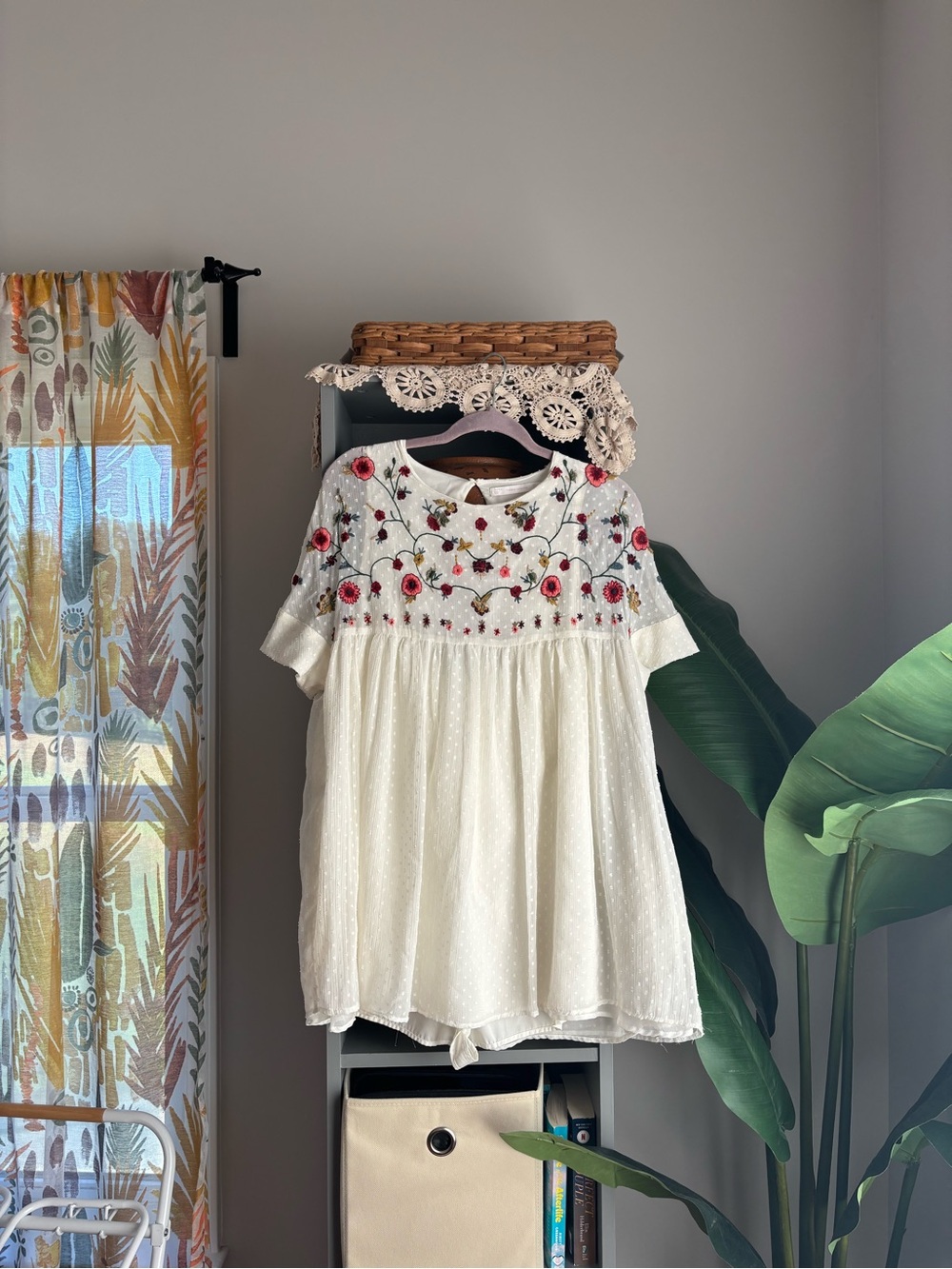 zara swiss dot & embroidered flower romper dress